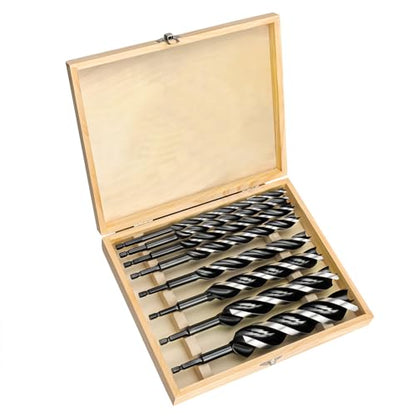 8PCS 9" Wood Auger Drill Bit Set (3/8" to 1-1/4") with Wood Case - size: 3/8"-1-1/4" x 9", 8 Pcs