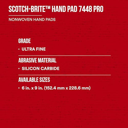 3M Scotch-Brite 7448 PRO Hand Pad - 6 in x 9 in Hand Sanding Pad - For Metal Surface Preparation, Removing Rust and Paint and Finishing