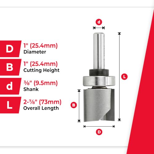 Amana Tool 45466 Carbide Tipped Flush Trim Plunge Template Router Bit 1 Inch Dia x 1 Inch x 3/8 Shank with Upper Ball Bearing - size: 1" Dia x 1" x 3/8 Sh