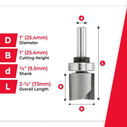 Amana Tool 45466 Carbide Tipped Flush Trim Plunge Template Router Bit 1 Inch Dia x 1 Inch x 3/8 Shank with Upper Ball Bearing - size: 1" Dia x 1" x 3/8 Sh
