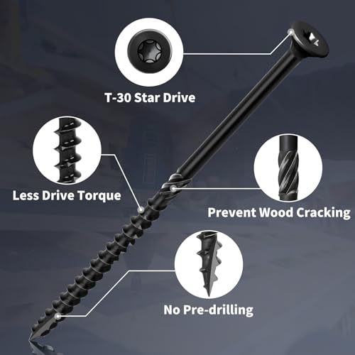 Deck Screws 6 Inch, 50PCS, 2lb, FIXLINK #14 x 6 Wood Screws - color: Black, size: #14 x 6"