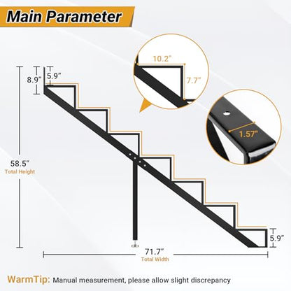 Steel Stair Step Riser 7-Step, Metal Stair Stringer with Reinforcing Support Legs, Heavy Duty Steel Stair Stringer for 58.5" Height Deck and Outdoor Steps (2 Pack) - size: 7 Step