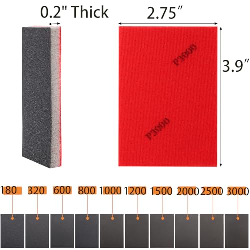 TOPZEA 40PK Wet Dry Sanding Sponges, 180-3000 Grit Flexible Sanding Blocks