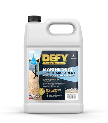 DEFY Marine Sealer - Semi-Transparent Waterproof Exterior Wood Stain, Clear, Water-Based - 1 Gallon - color: Clear, size: 1 Gallon
