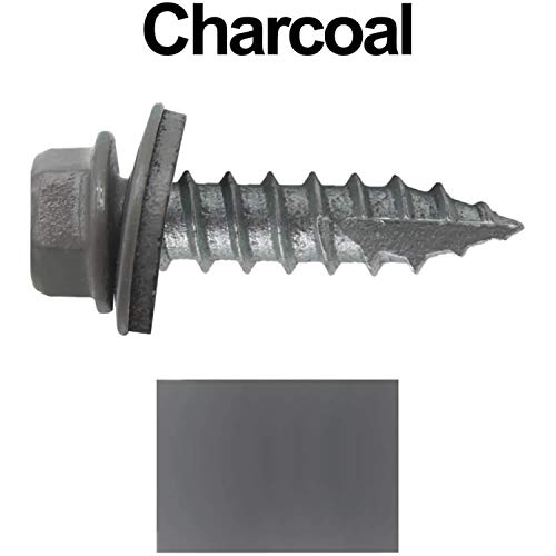 14 x 1 Charcoal Metal Roofing Screws - Hex Washer Head- Self-Starting/Tapping - EPDM Washer. 1 x 250 Count Bag - 250 Screws - color: CHARCOAL, size: 1"