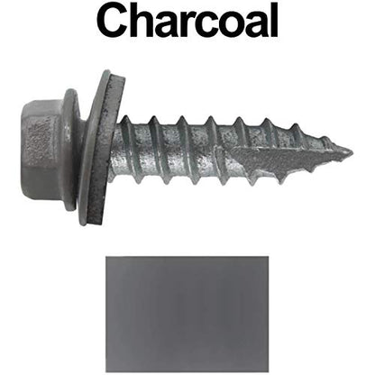 14 x 1 Charcoal Metal Roofing Screws - Hex Washer Head- Self-Starting/Tapping - EPDM Washer. 1 x 250 Count Bag - 250 Screws - color: CHARCOAL, size: 1"