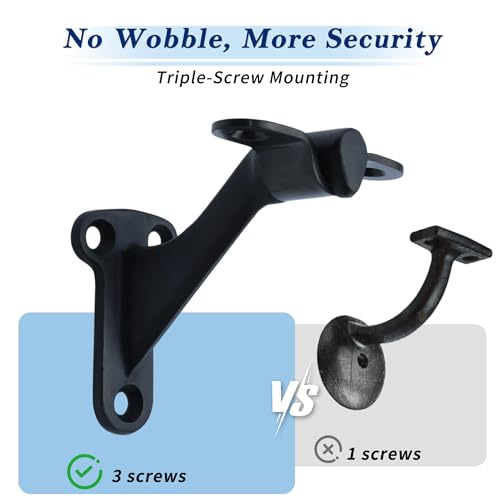 YANYUCB 3''Handrail Brackets,304 Stainless Steel Matte Black Handrail Stair Brackets,Heavy Duty Support Hardware for Stairways,Home or Office Staircase Hand Rail Bracket with Screws(3 Pack) - style: Matte Black
