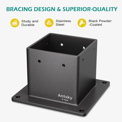 4×4"(Actual：3.5×3.5inch) Post Stainless Steel Flange Anchor Base with Screws for Deck Railing, Black Finish (4 Pack) - size: 4×4"(Actual:3.5×3.5inch), style: 4Pack