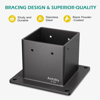 4×4"(Actual: 3.5×3.5inch) Post Stainless Steel Flange Anchor Base with Screws for Deck Railing，Black Finish (1 Pack) - size: 4×4"(Actual:3.5×3.5inch), style: 1Pack