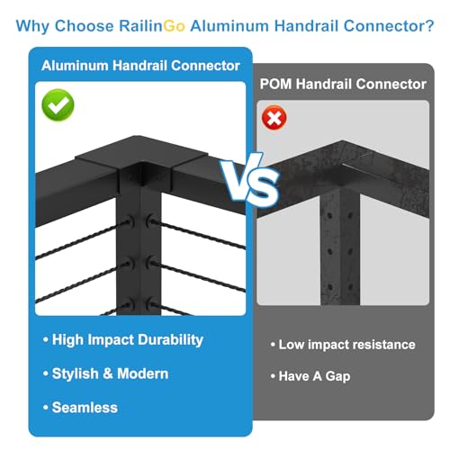 Black Cable Railing Handrail Corner Connectors, Aluminum - size: 90 Degree Sleeve
