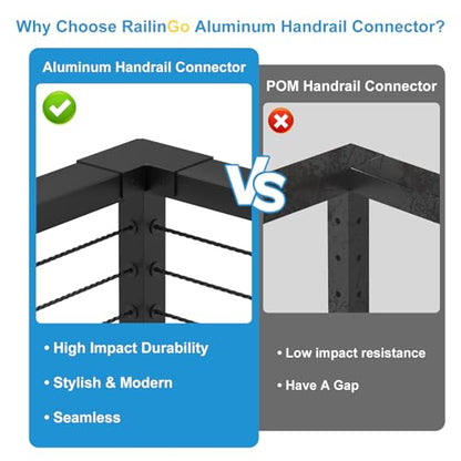 Black Cable Railing Handrail Corner Connectors, Aluminum - size: 90 Degree Sleeve