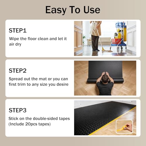 StellarStar 4x8 FT Garage Floor Mat, 2.8mm Thickened PVC Diamond Plate - color: Black, size: 4x8 FT