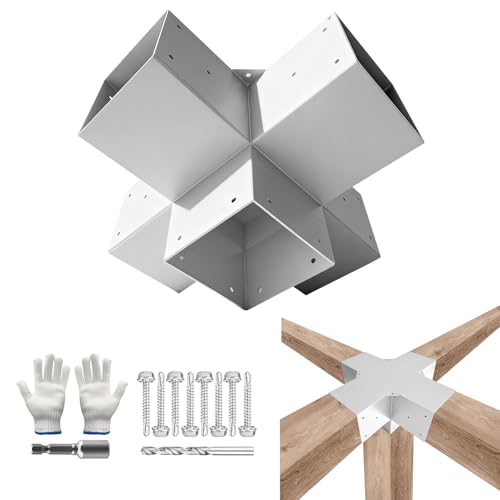 5-Way Pergola DIY Brackets Kit,Cross-Shaped Woodwork Brackets for 4" x 4"(Actual:3.5"x3.5") Lumber,White Metal Bracket for Patio Pergolas,Gazebos,Log Cabin W/Hardware (1 Pack)……… - size: 4"x4" - 1pcs, style: White 5-Way