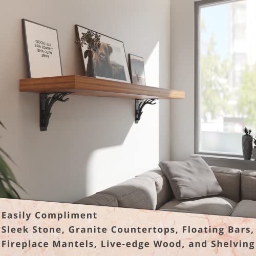 Starby Elk Lodge Antler Heavy Duty Steel Fireplace Mantel Brackets, Floating Shelf, Countertop Support, Log Cabin - Hand Welded (2 Pack) (8 x 8 x 2) - color: Elk Lodge, size: 8" x 8" x 2"