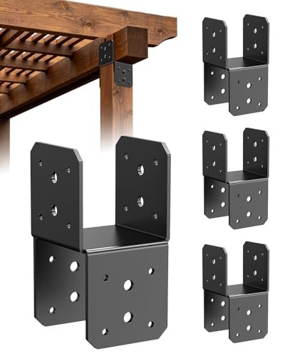 4x4 Post Bracket Kit for Wood Posts, Pergola, Decks, Porches, Beams - color: Black
