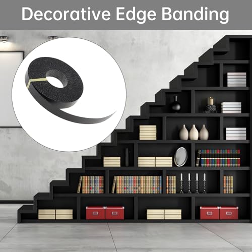 3/4In x 50ft Melamine Edge Banding Black Shelf Adhesive Veneer Edging - color: Black