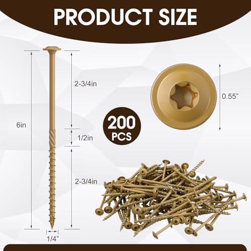 Threlaco 200 Pcs #14 x 6 Inch Wood Screws Structural Lag Screws, Yellow - color: Yellow, size: #14 x 6 inch