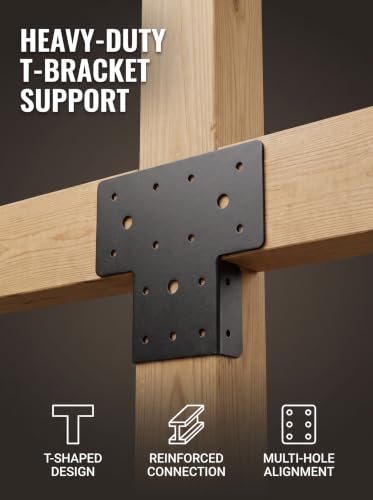 4x4 T-Shaped Column Beam Connectors Multi-Use Brackets for Pergolas - color: Black-4x4