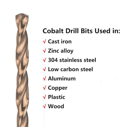 9/64 in. x 6 in. Cobalt Aircraft Extension Drill Bits Set(5PCS), M35 High Speed Steel Drill Bit Extra Long Deep Hole Drilling for Stainless Steel, Plastic and Wood - size: 9/64"x6"(5PCS)