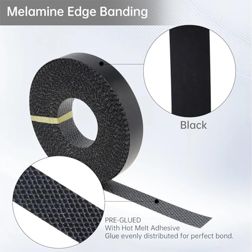 3/4In x 50ft Melamine Edge Banding Black Shelf Adhesive Veneer Edging - color: Black