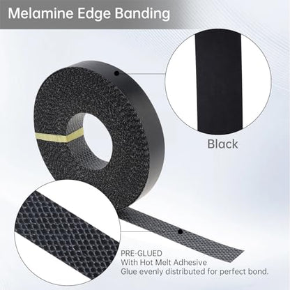 3/4In x 50ft Melamine Edge Banding Black Shelf Adhesive Veneer Edging - color: Black
