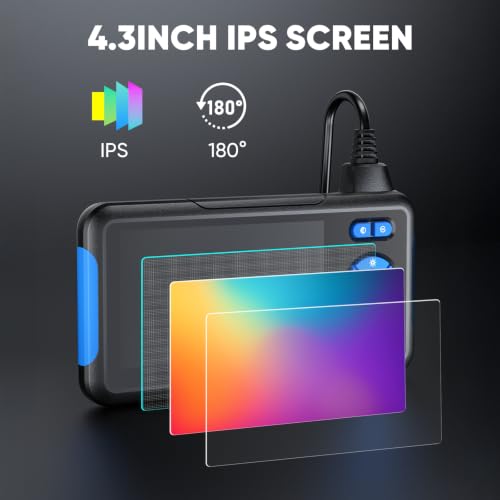 T TAKMLY Endoscope Camera with Light, Dual Lens 4.3'' Inspection Camera, 1080P HD Borescope, IP67 Waterproof Snake Camera for Inspecting Walls, Vents, Automotive Engines, Pipes, 16.4FT - color: Blue