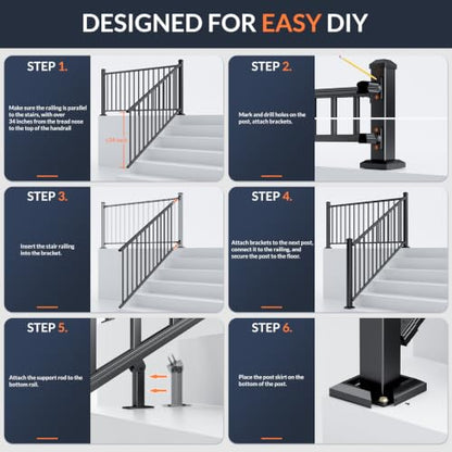 Egadis 2 Pack 42 in x 6 ft Modular Aluminum Stair Railing Kit Without Post - color: Stair 6ft - 2 Panel