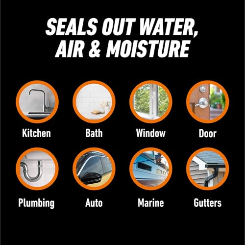 Gorilla 100% Silicone Waterproof Caulk, Clear, 10 oz Cartridge - color: Clear, size: 10oz