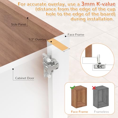 Chibery 30 Pack 1/2” Overlay 4D Soft Close Cabinet Hinges, Concealed Face Frame, Adjustable Closing Speed, 105° Opening Smooth Slow, Hidden Self Closing for Kitchen Corner, Cupboard (with Template) - size: 1/2” Overlay