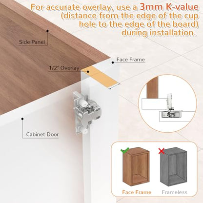 Chibery 30 Pack 1/2” Overlay 4D Soft Close Cabinet Hinges, Concealed Face Frame, Adjustable Closing Speed, 105° Opening Smooth Slow, Hidden Self Closing for Kitchen Corner, Cupboard (with Template) - size: 1/2” Overlay