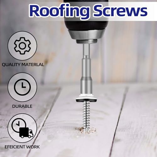 #10 x 1-1/2" Zinc Plated Steel Self Drilling Roofing Screws, Hex Head Self Tapping Screws with EPDM Washer, White Head, 100 PCS - color: White, size: #10 x 1-1/2"