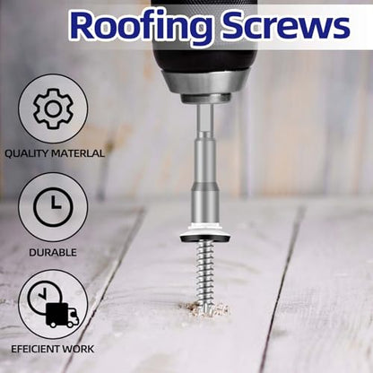 #10 x 1-1/2" Zinc Plated Steel Self Drilling Roofing Screws, Hex Head Self Tapping Screws with EPDM Washer, White Head, 100 PCS - color: White, size: #10 x 1-1/2"