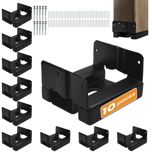 10PCS 4x4 Post Base for Concrete Adjustable Heavy Duty Black E-Coated - color: Black, size: 4X4