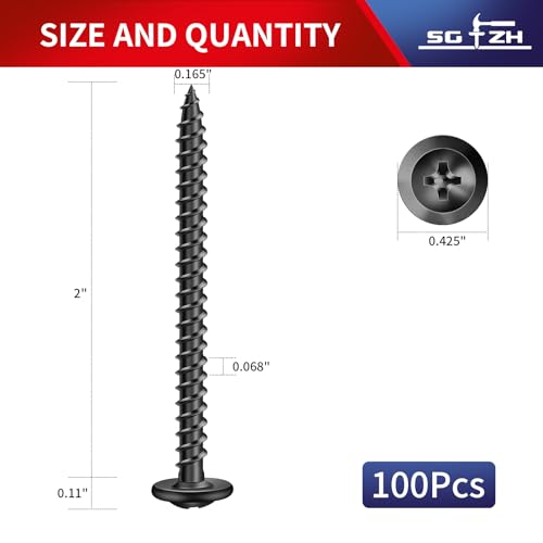 #8 x 2 Inch Wood Screw 100Pcs Alloy Steel Standard Thread Truss Head Fast Self Tapping Black Oxide by SG TZH - color: Black - Alloy Steel, size: #8 x 2"