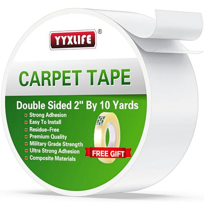 YYXLIFE Double Sided Carpet Tape for Area Rugs & Hardwood Floors, 2" x10YD - size: 2Inch x 10 Yards