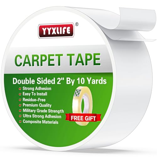 YYXLIFE Double Sided Carpet Tape for Area Rugs & Hardwood Floors, 2" x10YD - size: 2Inch x 10 Yards