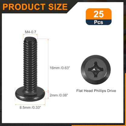 uxcell 25Pcs M4-0.7x16mm Flat Round Head Machine Screw Phillips Drive Screw - size: M4-0.7 x 16mm