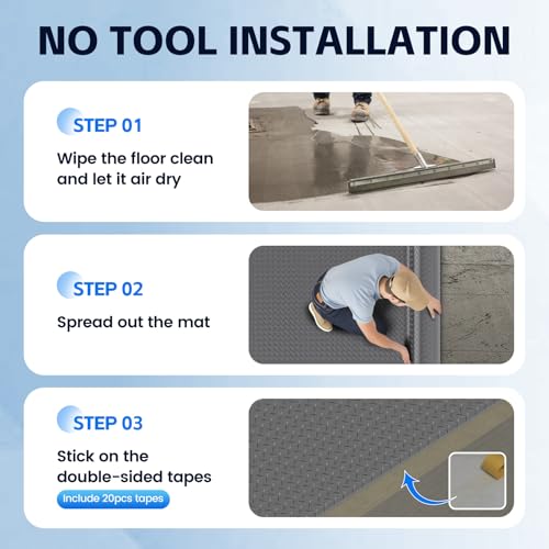 StellarStar 10x25 FT Garage Floor Mat, 2.8mm Thickened PVC Diamond Plate - color: Gray, size: 10x25 FT