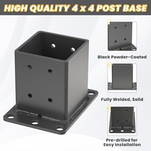 4x4 Post Base 2 Pcs, 12 Gauge 4x4 Post Bracket - size: 4x4