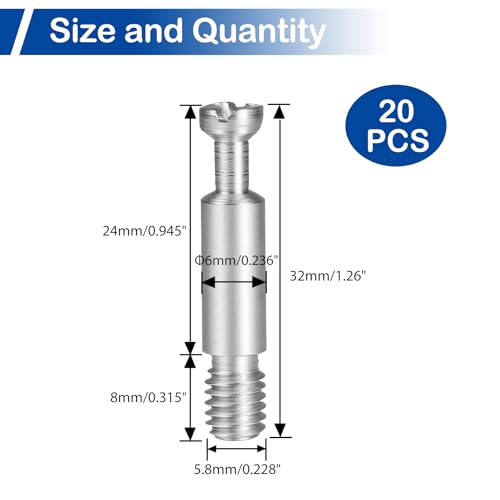 32mm Furniture Connecting Fittings, Zinc Plated Iron Threaded Dowel Screws - color: Silver, size: 32 mm