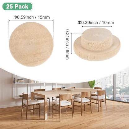 M METERXITY 25-Pack Wood Plugs 15 x 10mm Beech Button Wood Top Plugs - size: 15x10mm