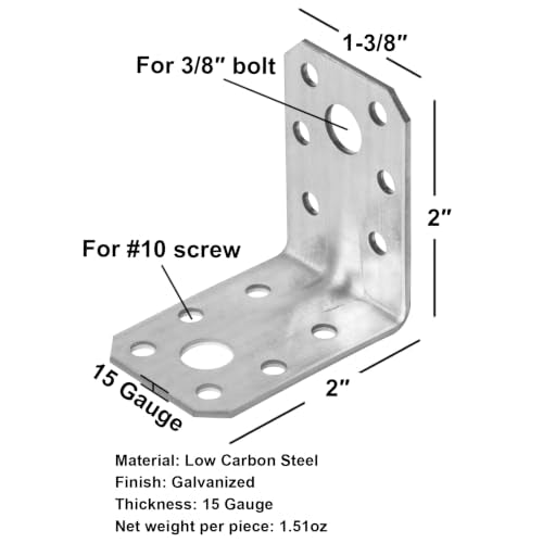 50 Pack 2" L x 1-3/8" W x 2" H Steel L Angle Brackets, Framing Brackets