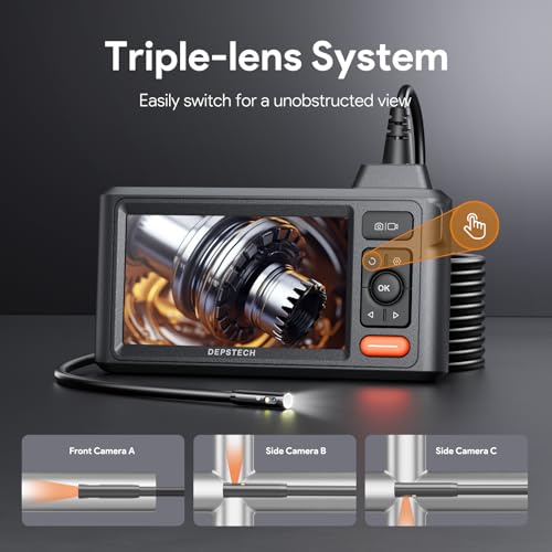 DEPSTECH Triple Lens Inspection Endoscope Camera with Light, 5" IPS Screen