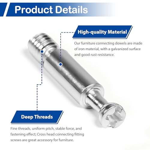 32mm Furniture Connecting Fittings, Zinc Plated Iron Threaded Dowel Screws - color: Silver, size: 32 mm