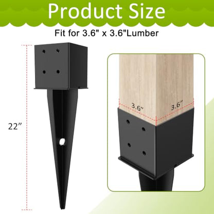 2 Pack 4x4 Fence Post Anchor Ground Spike Metal Post Base - size: 2 Pcs