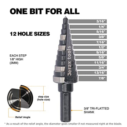 3/16"-7/8" M2 Step Drill Bit Unibit for Hole Drilling 12 Sizes - size: 3/16" to 7/8" (Straight)