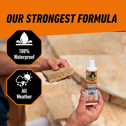 Gorilla Max Strength Construction Adhesive, Clear Glue, 2.5 oz, 2-Pack - size: 2.5oz, style: 2 Pack