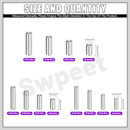 Swpeet 60Pcs M6 M8 M10 304 Stainless Steel Dowel Pin Assortment Kit, Cylindrical Shelf Support Peg Pin Rod Fasten Elements for Maintenance and Connection (with A Storage Box ) - size: M6
