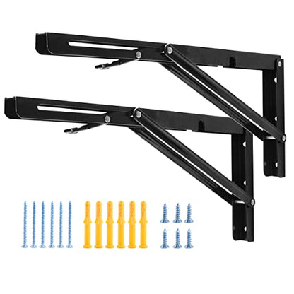 YUMORE 16 Inch Folding Shelf Bracket, Heavy Duty L Bracket, Black, 2 Pack - color: Black, size: 16 Inch