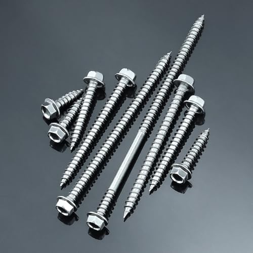 #12 x 3/4" Hex Flange Head Wood Screws, 410 Stainless Steel Self Tapping Screws, Hex Bit Included (50-Pack) - size: #12 x 3/4"